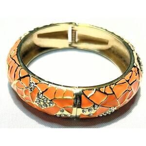 Boho Clamper Nordstrom Sequin Bangle Bracelets Orange & Gold Rhinestone Hinged